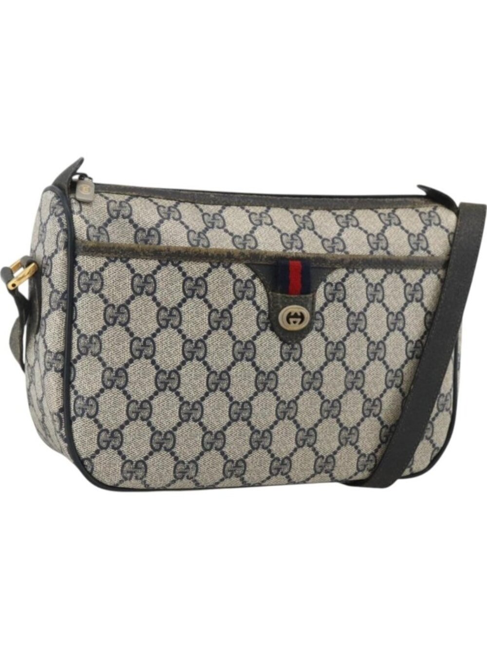 GUCCI GG Supreme Sherry Line Shoulder Bag PVC Navy Gold 89 02 077